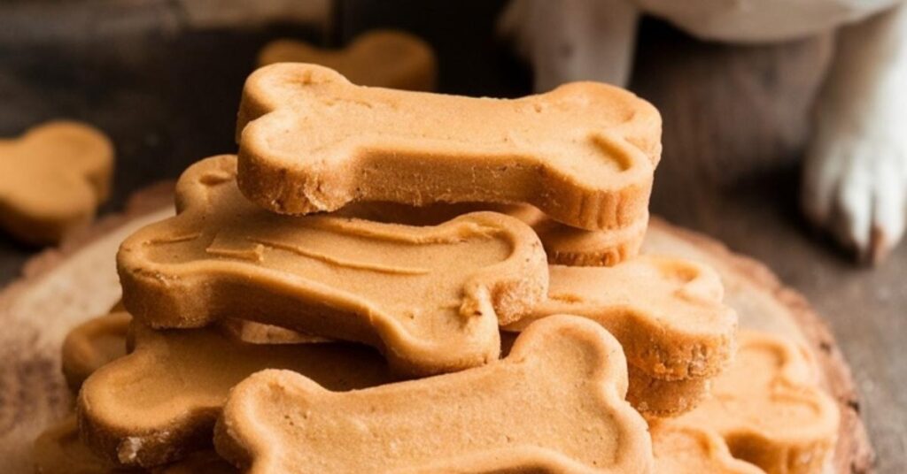"Simple 3-ingredient coconut flour dog treats on parchment paper"