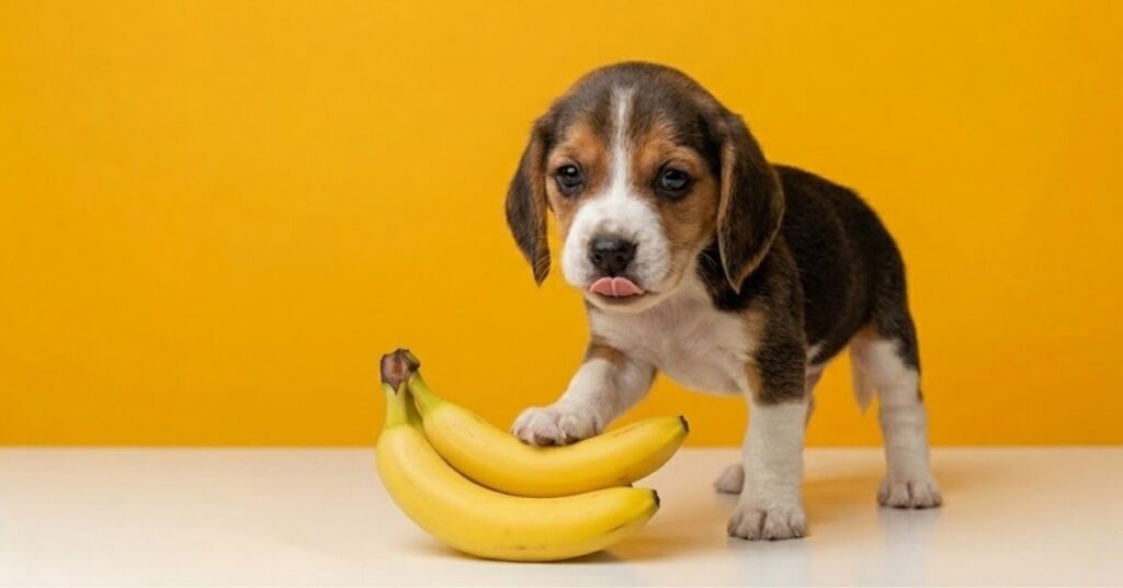 Can Dogs Eat Bananas? Benefits, Risks & Safe Serving Guide (2026) A 12-week-old Beagle puppy standing next to a bunch of bananas – Can puppies eat bananas?