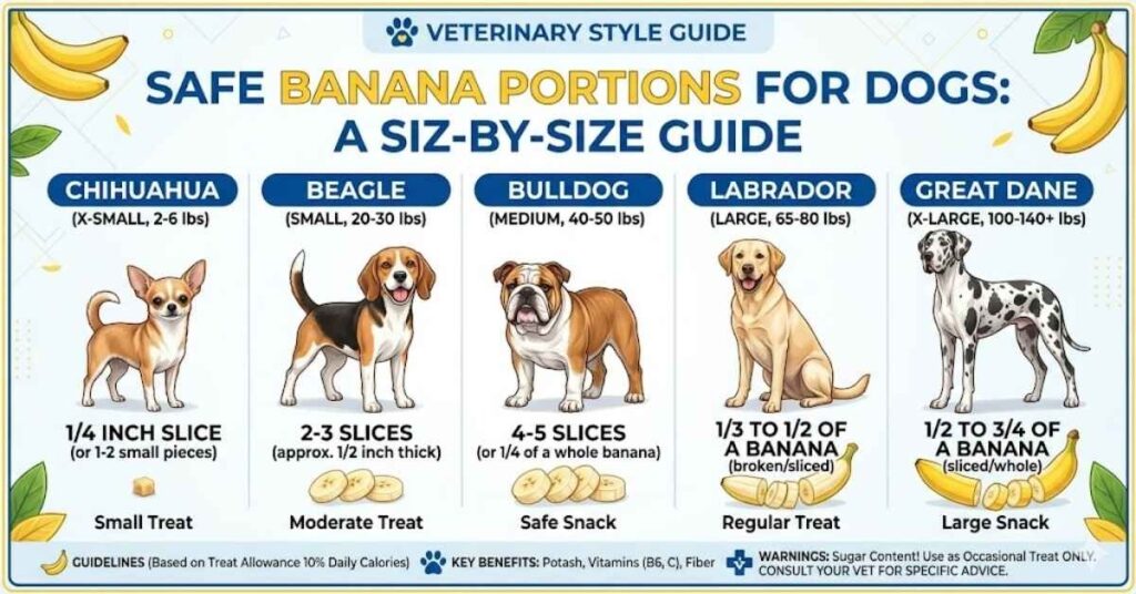 Can Dogs Eat Bananas? Benefits, Risks & Safe Serving Guide (2026) Safe banana serving size guide for dogs based on breed size and weight.